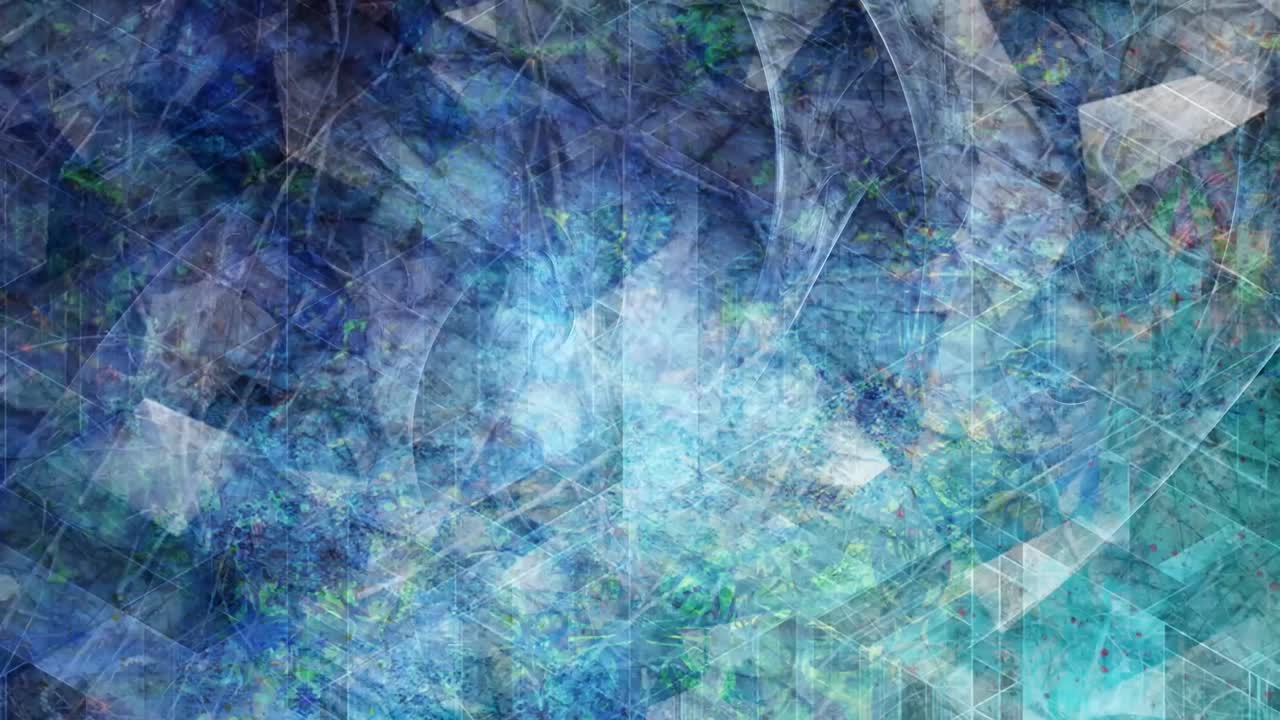 vidrio azul geométrico con flujo de partículas de datos digitales - animación de fondo de movimiento de bucle sin costuras de 4k