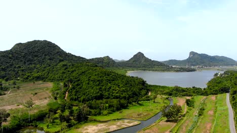 drone shot aerial view scenic landscape of nature mountain and forest place in thailand