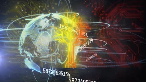 Animación-De-Globo-Con-Red-De-Conexión-Y-Procesamiento-De-Datos-Sobre-Placa-De-Circuito.