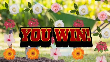 animation of you win on flower background