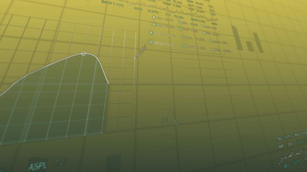 animación del procesamiento de datos sobre la cuadrícula sobre fondo amarillo