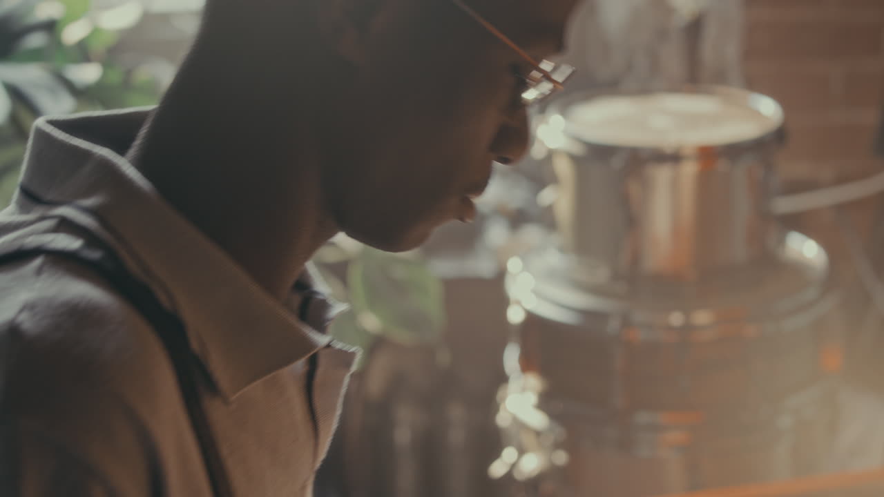Musician Playing Piano and Drums
