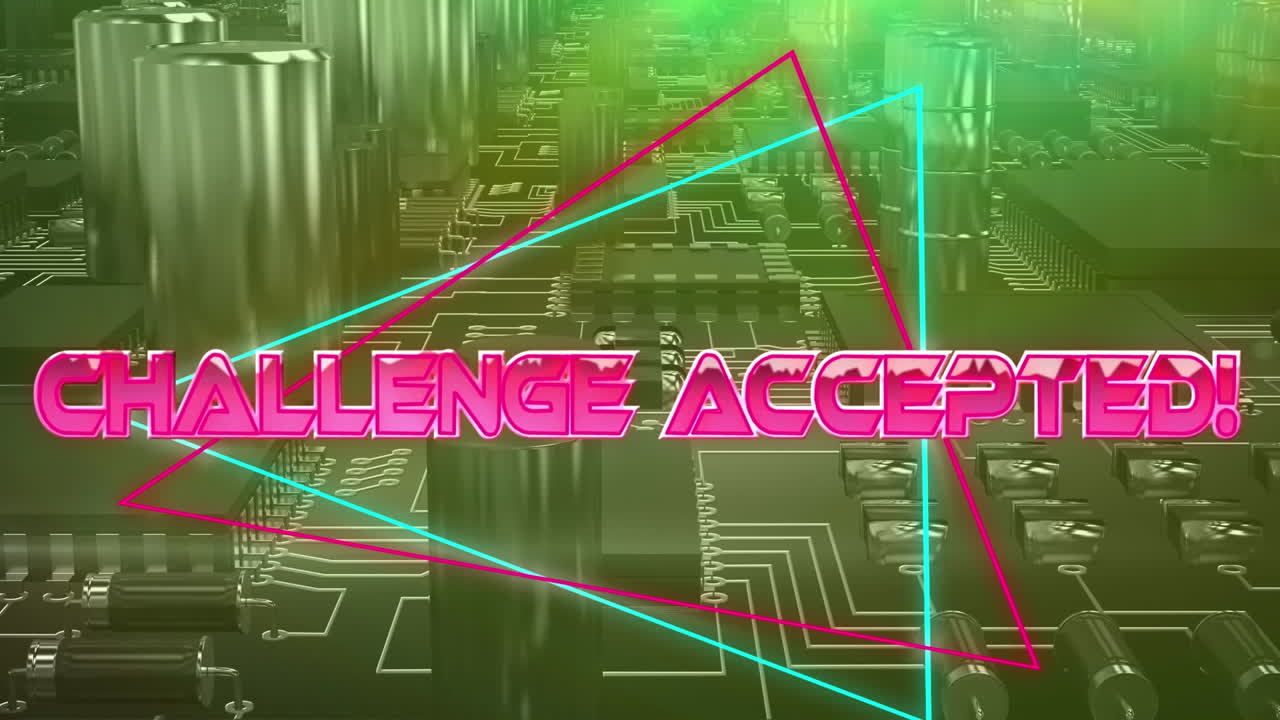 메인보드의 마이크로프로세서 연결의 클로즈업에 대한 네온 삼각형에 대한 도전 받아들여진 텍스트