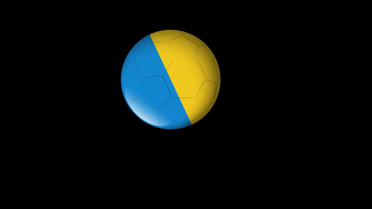 Animated soccer balls with blue and yellow patterns bounce across a dark, minimalist background.