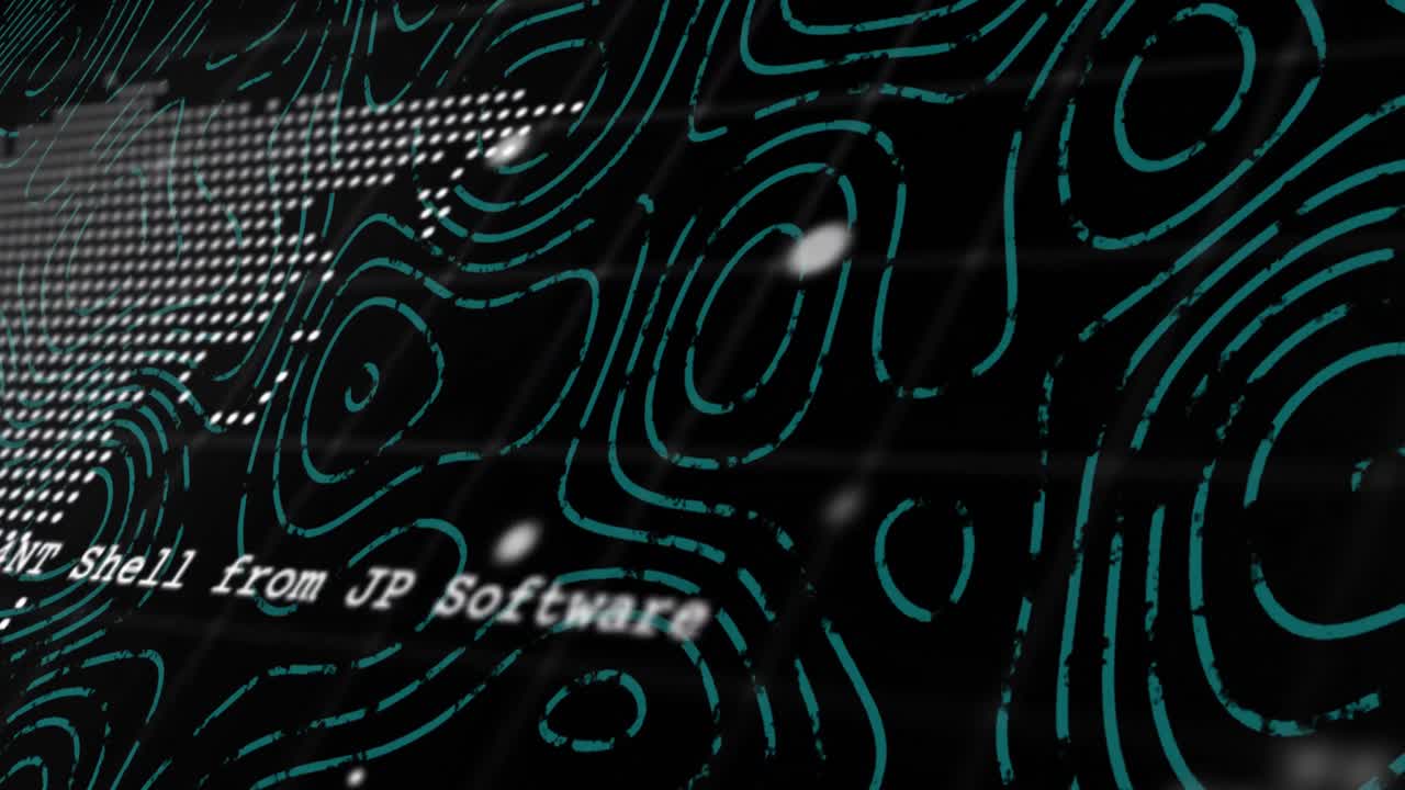 Animation of data processing over green lines on black background