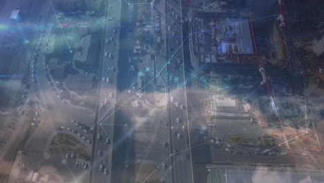 animation of network of connections over cityscape
