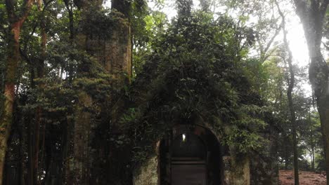 Wide-view-of-Ba-Vi-Church-Ruins-historical-landmark-Vietnam,-aerial