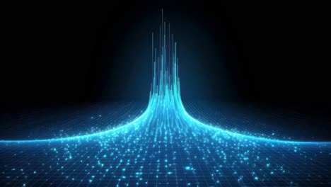 Futuristic digital wave with glowing blue particles on a grid