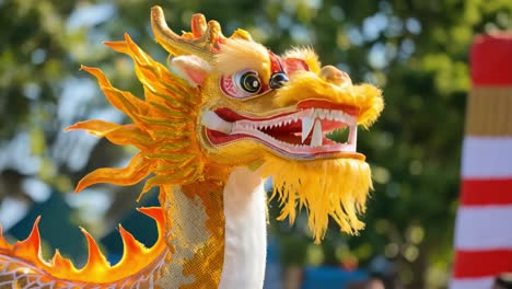 colorful chinese dragon head roaring with vibrant energy during a lively parade, celebrating the joyous occasion of chinese new year and embracing rich cultural traditions