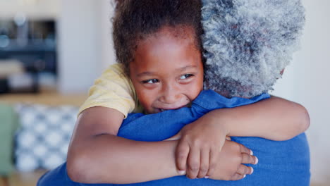 Love,-face-and-girl-hug-grandmother-in-a-house