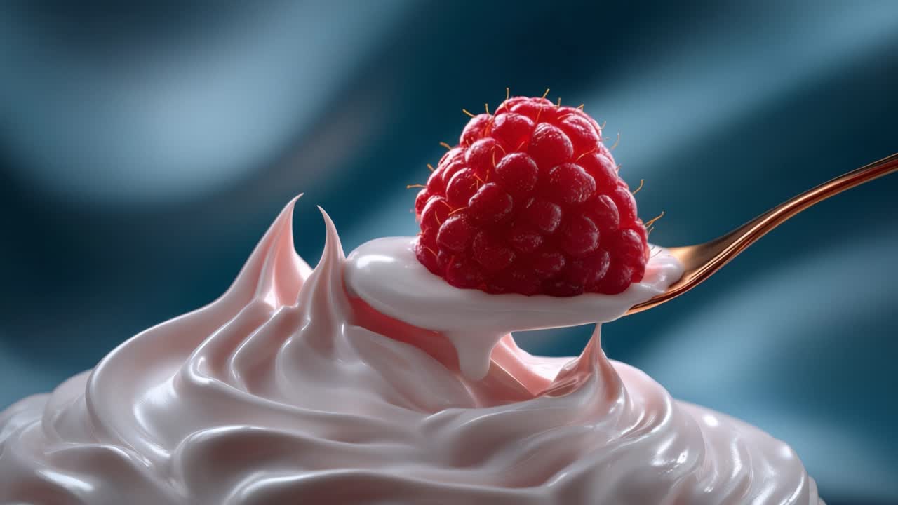 Deliciously Whipped Cream with Ripe Raspberries: A Close-Up View of Creamy Dessert Toppings Sure to Tempt Any Sweet Tooth Palate in a Beautiful Setting