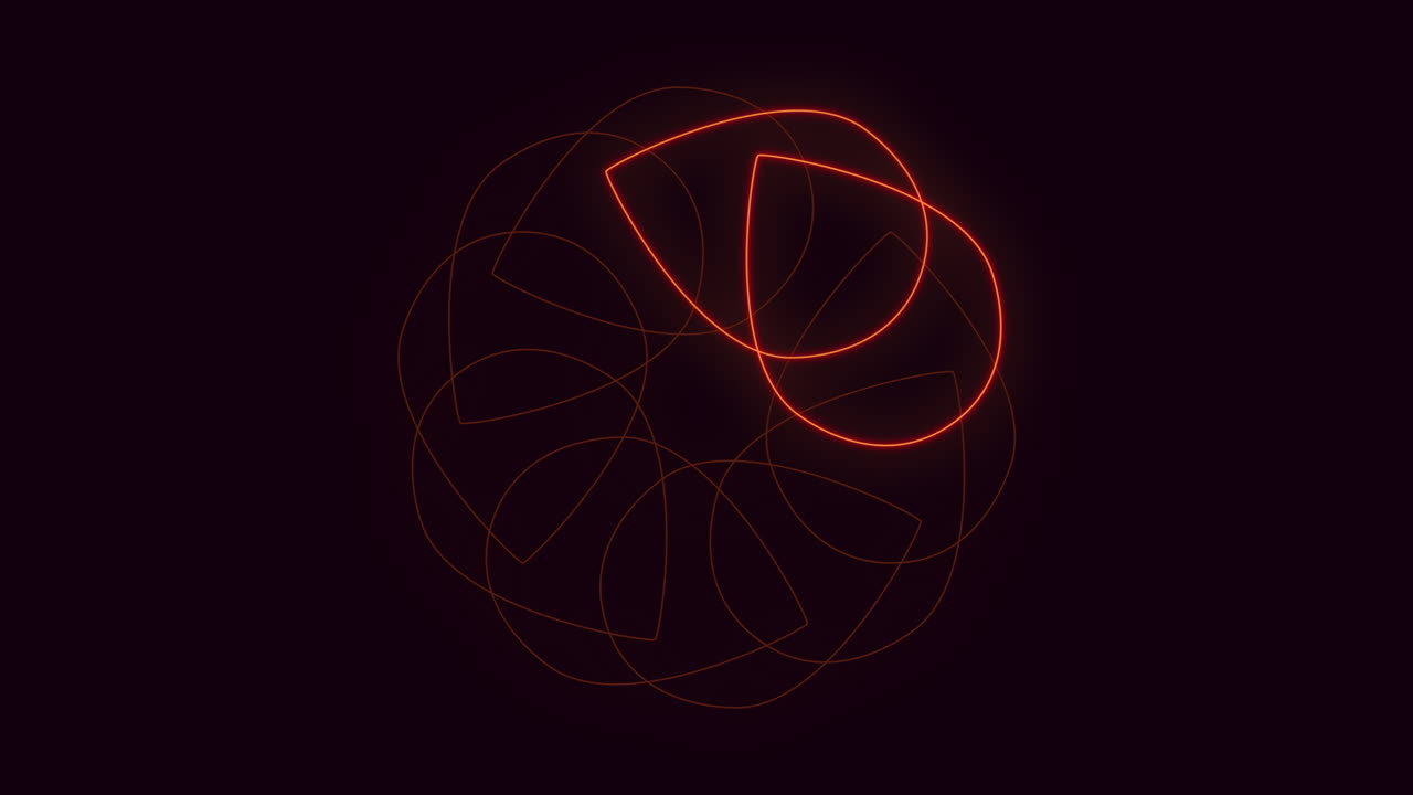 Futuristische leuchtende rote Neonlinien-Animation, die eine abstrakte geometrische Form auf dunklem Hintergrund bildet, ideal als modernes Motion-Design-Element, Technologie-Intro oder Sci-Fi-Visual-Overlay.