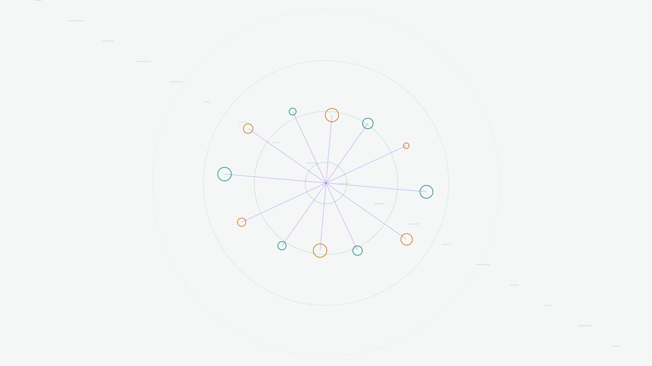 Gráfico en movimiento abstracto de círculos y líneas geométricas giratorias