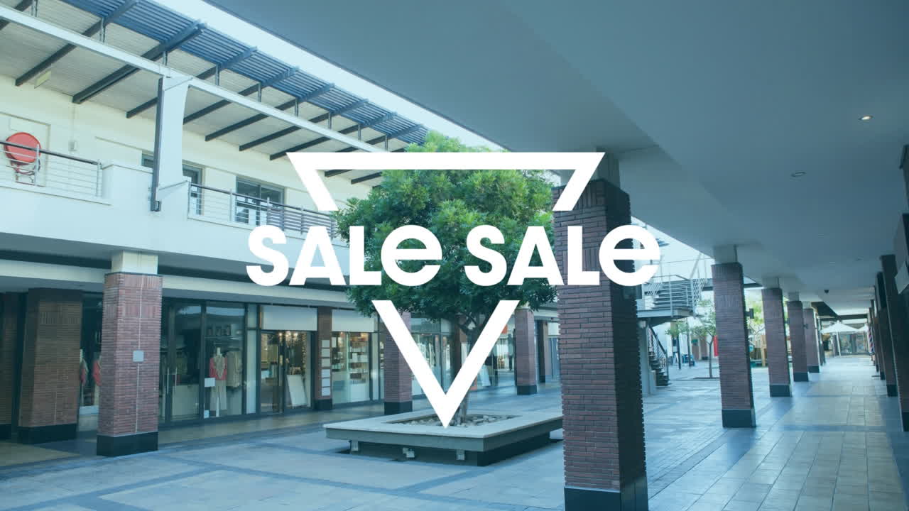 스트리트 뷰 위의 판매 텍스트와 기하학적 모양의 애니메이션