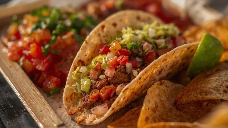 Delicious Taco with Salsa and Chips