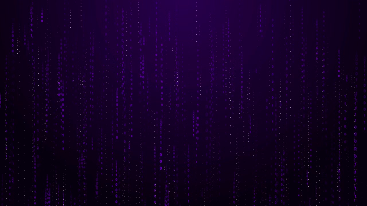 Digital Binary Code Rain Falling on Purple Background