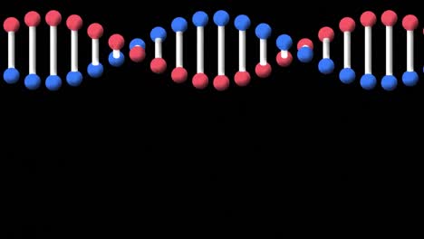 animación de cadenas de adn giratorias y formas caleidoscópicas en movimiento sobre un fondo negro