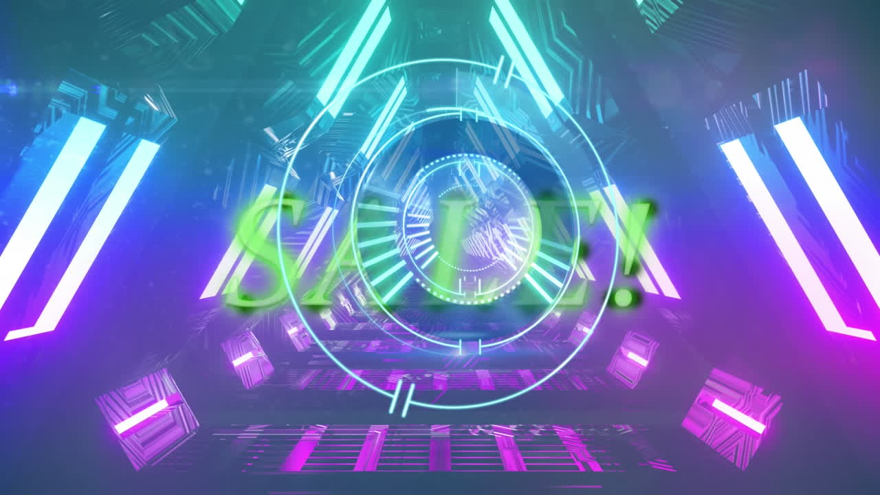 판매 텍스트의 애니메이션과 터널 위의 범위 스캐닝