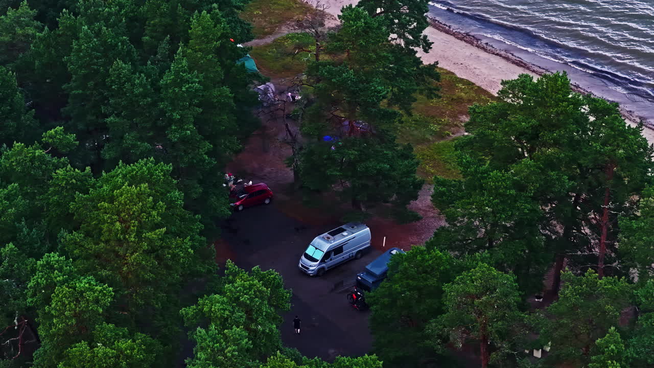 Aerial View Of Cars Parked At The Shores Of Jurmala Beach In Latvia