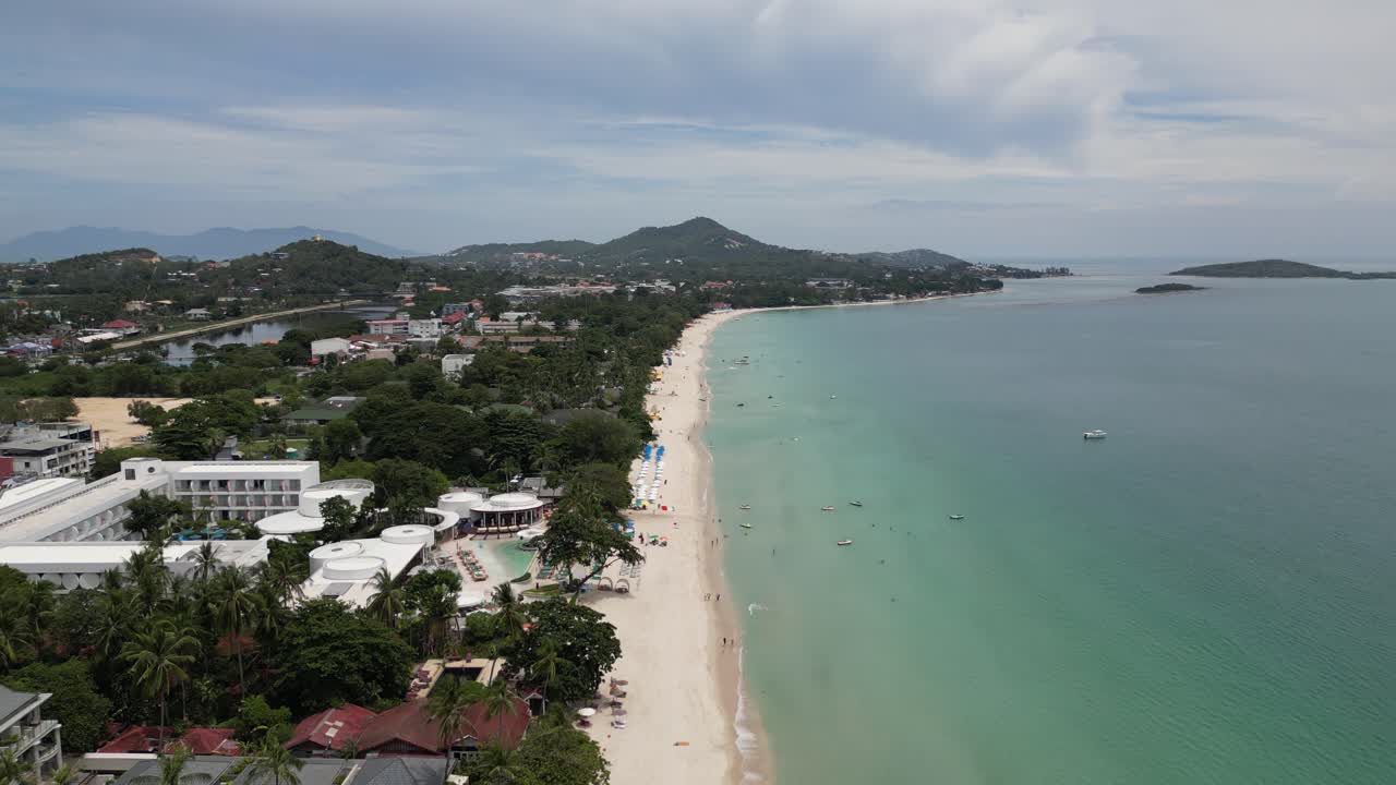 Aerial shot of beach and coastal city