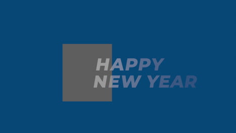 modern happy new year text with black shape on blue gradient