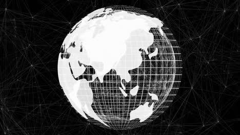 Animation-of-network-of-connections-with-globe-on-black-background