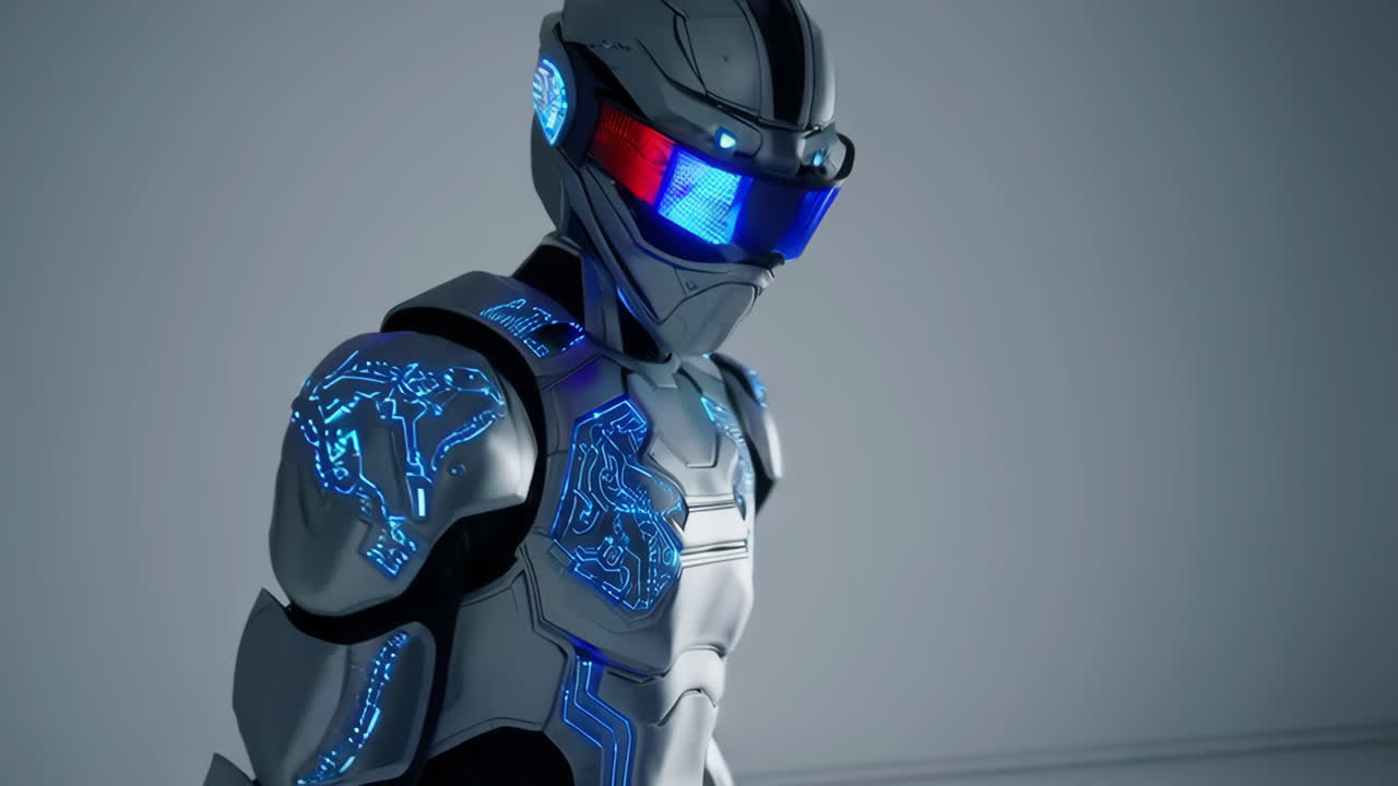 Futuristic Robot in Armored Suit with Glowing Circuitry