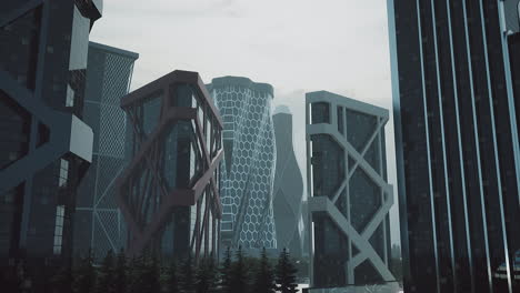 paisaje urbano futurista con rascacielos modernos