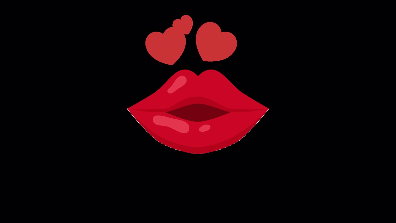 Labbra rosse animate che mandano baci con cuori