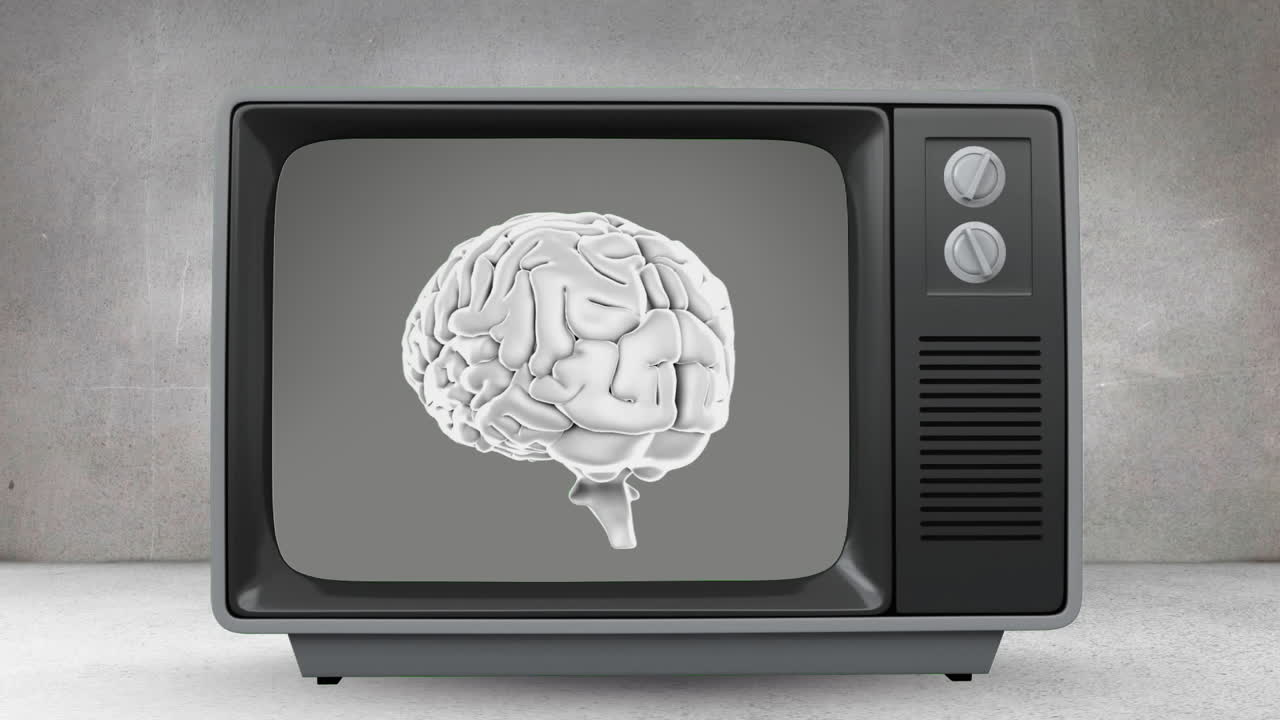 televisión con cerebro giratorio en su pantalla