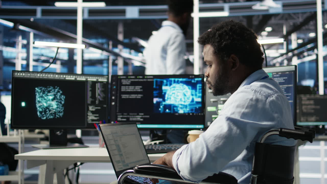 Server room admin with disability interprets machine learning generated data