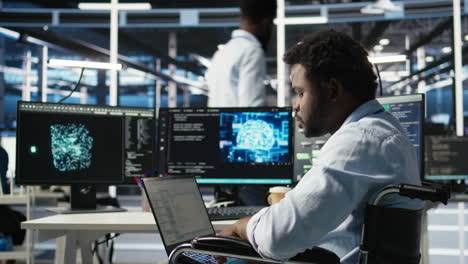 server room admin with disability interprets machine learning generated data