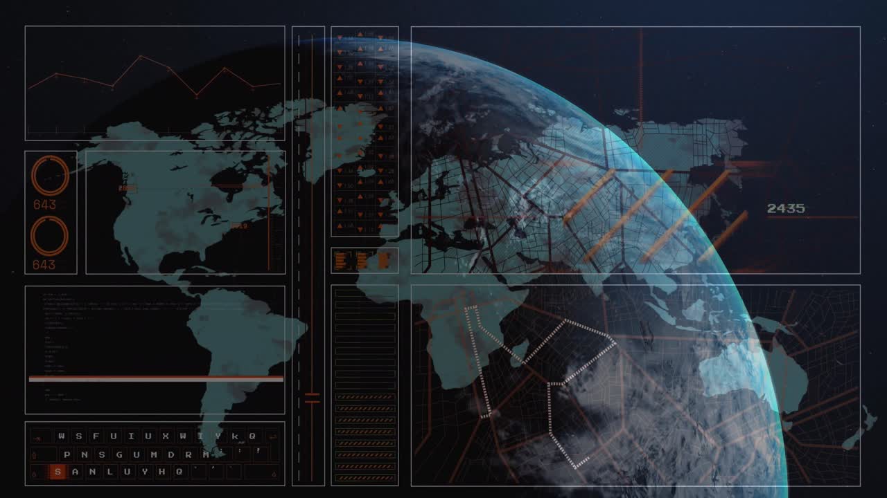 Animation of data processing over globe on black background
