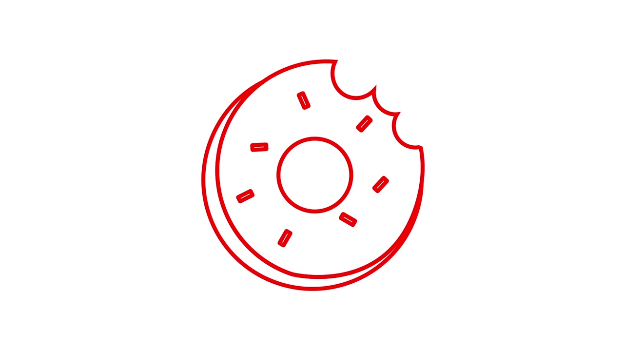 Desenho Animado de Donut com Contorno Vermelho e Granulado