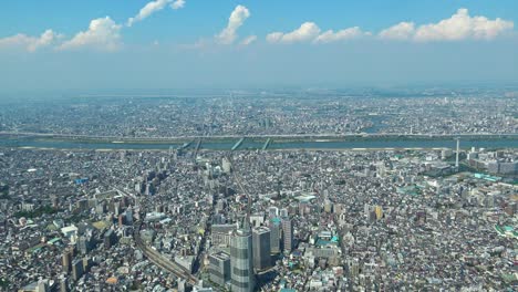 aerial view of tokyo and part of a river from skytree tower