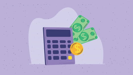 calculator math with bills dollars animation