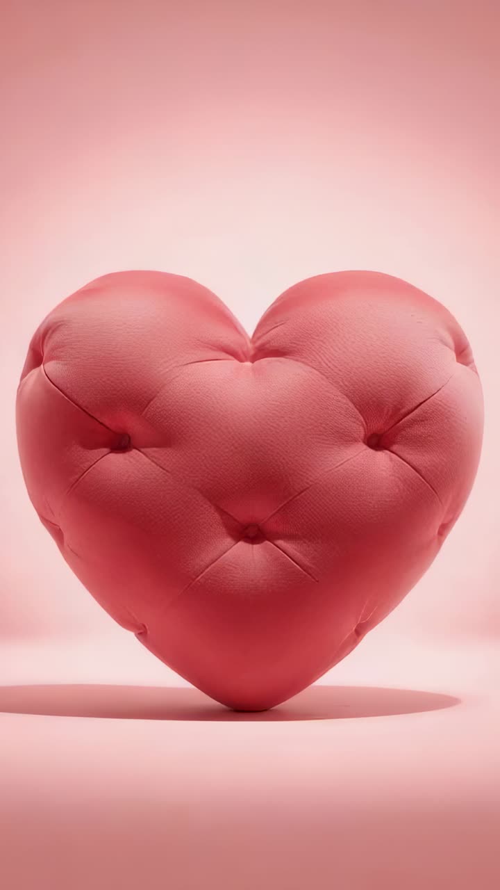 Video verticale: Cuscino a cuore trapuntato che si sposta su un supporto mentre le luci dello studio si attenuano in silhouette