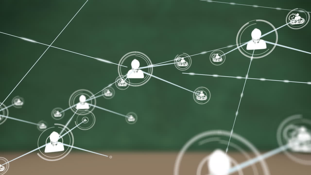 animación de la red de conexiones con iconos sobre fondo verde