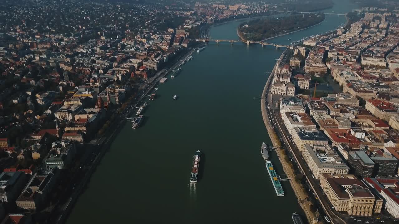 Aerial View of Budapest and the Danube River