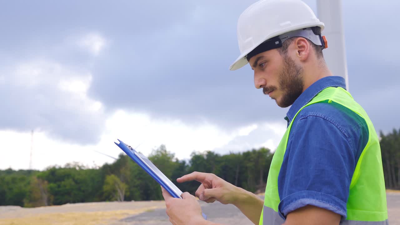 producción digital. planta de energía de turbina eólica.