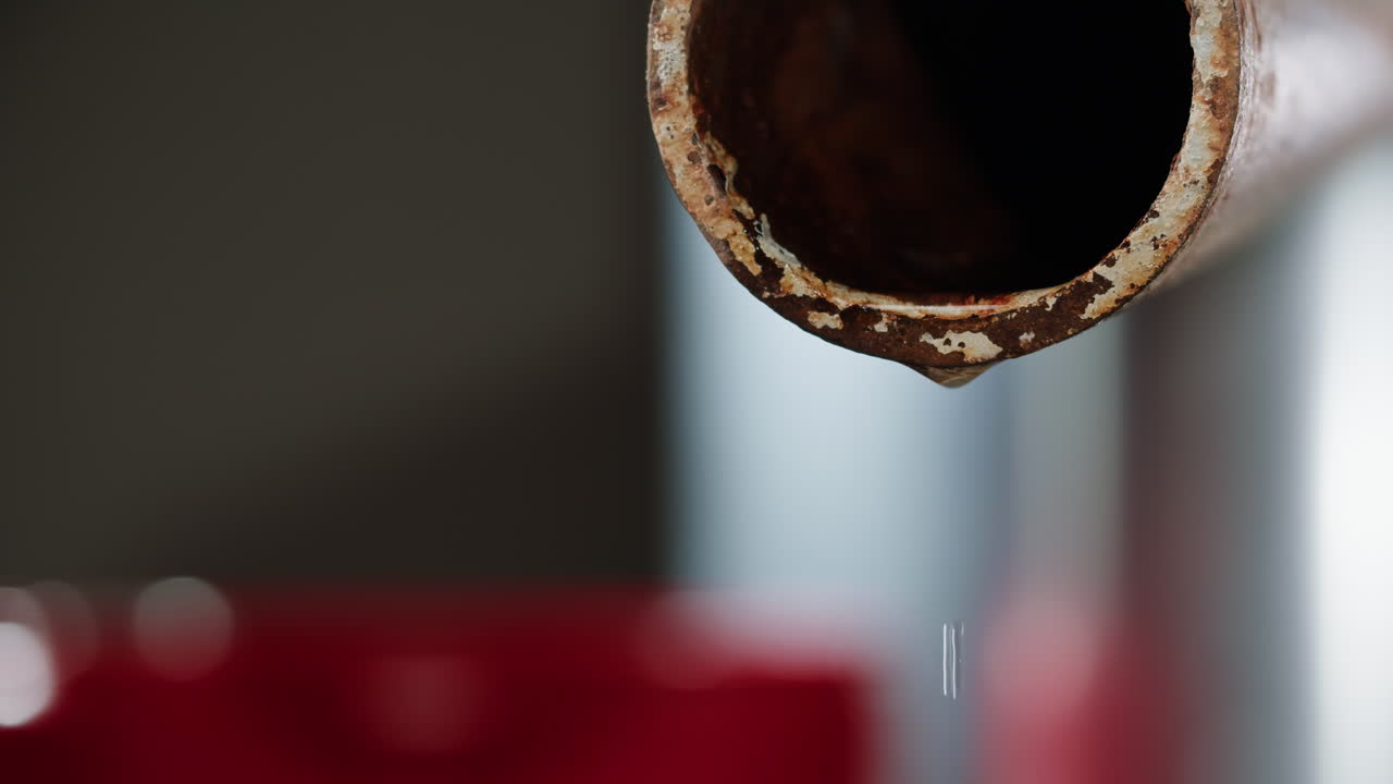 Tubo arrugginito con acqua che gocciola