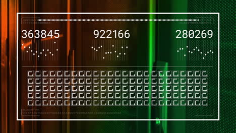animación de la interfaz con el procesamiento de datos y la red de conexiones contra la sala de servidores de computadoras