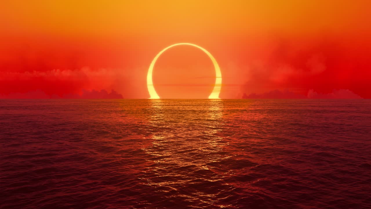 일몰과 일식은 원활하게 인 바다를 가로지르고 있습니다.