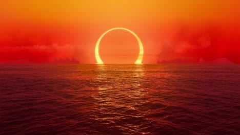 sunset and solar eclipse over seamlessly looped ocean.