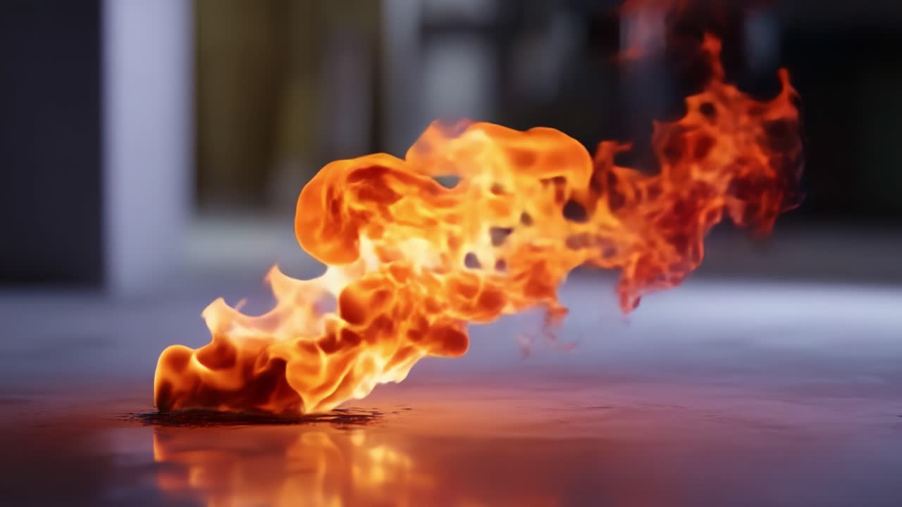 Fiamme dinamiche che danzano su una superficie, catturando l'essenza del movimento e dell'intensità del fuoco in un'esperienza visiva accattivante