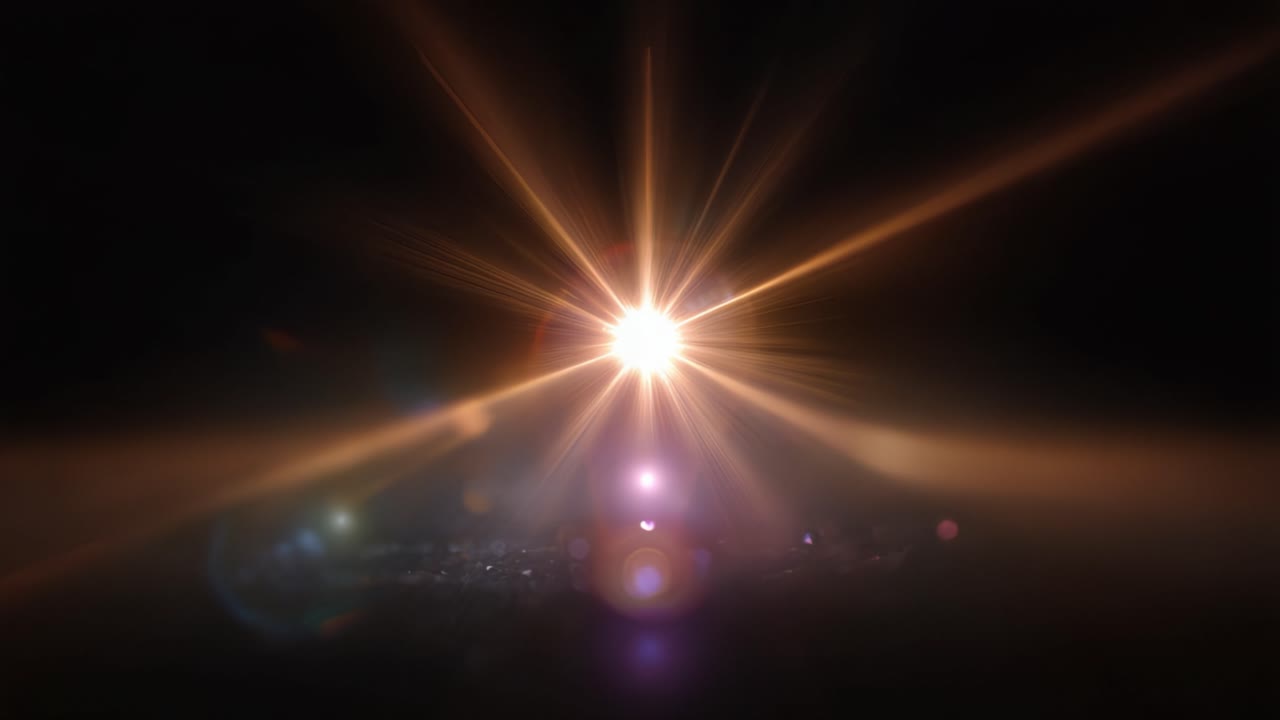 Radiosità celestiale incantevole: una straordinaria dimostrazione di luce e riflessi in uno spazio oscurato, con un abbagliante effetto stella in tutta la sua gloria