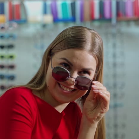 portrait of woman in optician store
