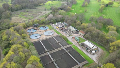 High-angle-aerial-drone-Sewage-treatment-works-Saffron-Walden-Essex-UK