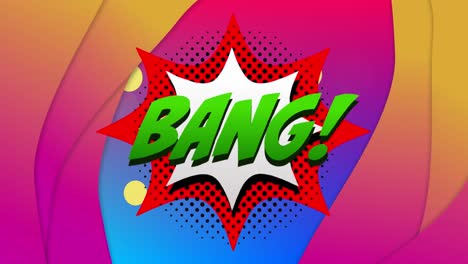 animation of bang text on retro speech bubble and patterned background