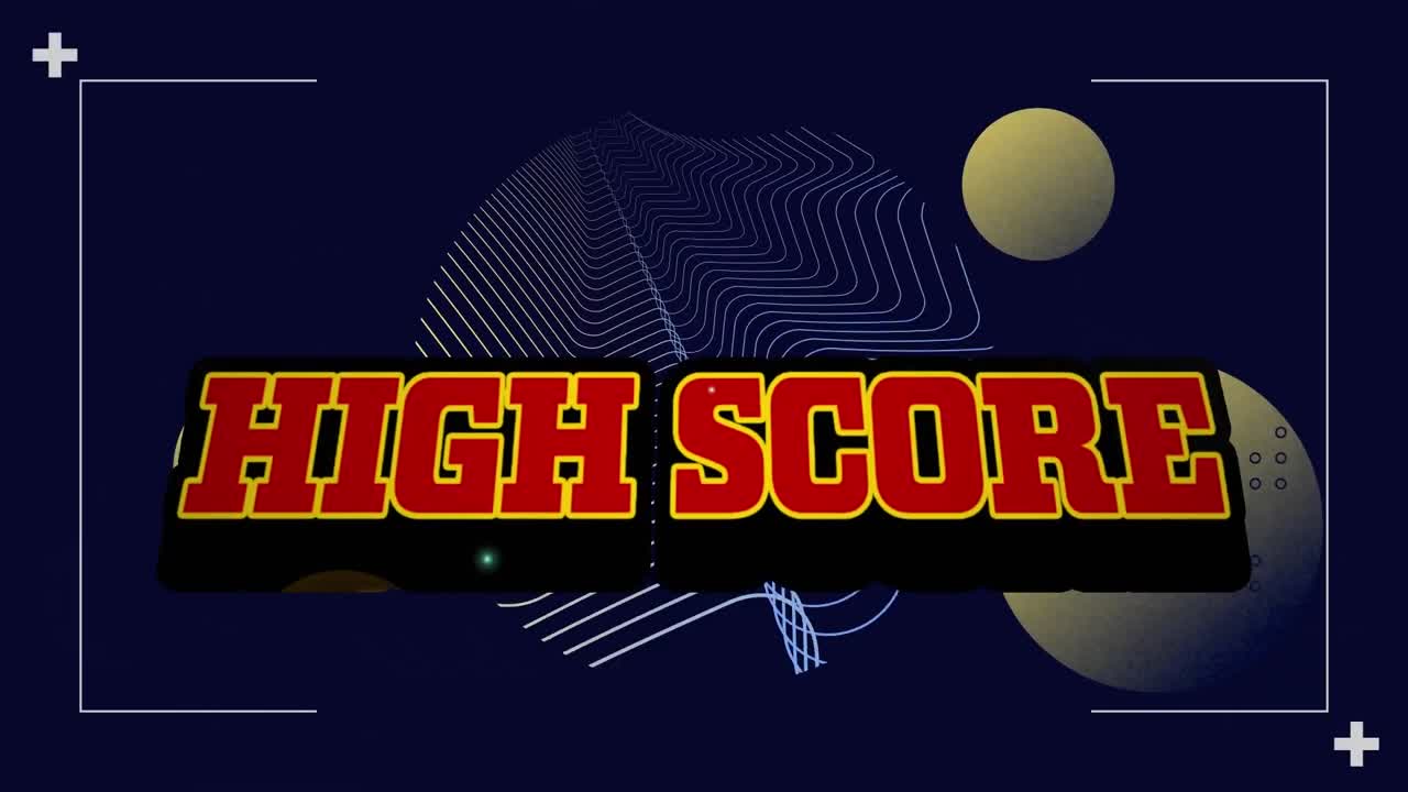 Animation of high score text over geometrical moving shapes